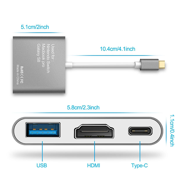 Aluminium Type C Male to USB 3.0 + type C + HDMI Female Adapter to USB 3.0 USB C Multiport Charger Adapter Cable for Macbook