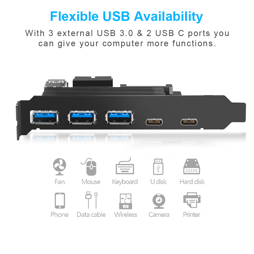 Super Speed PCI-E To USB 3.0 Expansion Card Type-C PCI Expansion Card USB C Express Card with 15-Pin SATA Power Connector