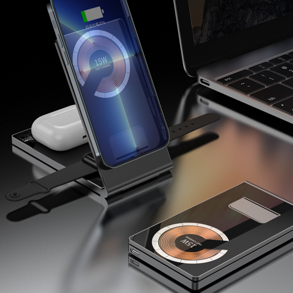 Allkei T05 Foldable Magnetic Desktop 3-in-1 Wireless Charger