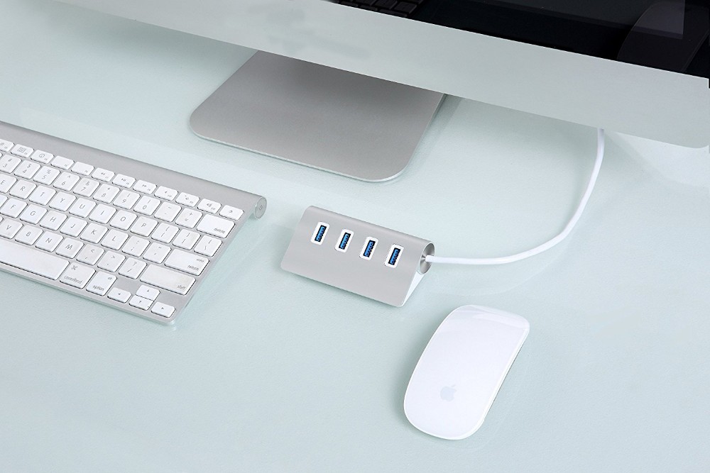 Aluminum 4 Port Compact Portable High Speed USB 3.0 Data Hub for Windows, Mac OS, Linux