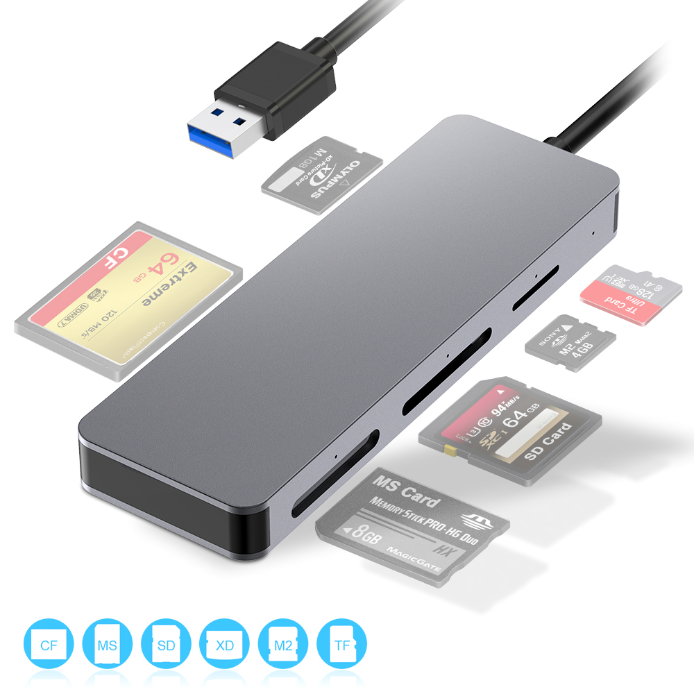 OEM Multi Card Reader 5 in 1 USB 3.0 Memory Card Reader Adapter Memory Stick Adapter Read 5 Cards Simultaneously for SD/M2/XD/CF/TF