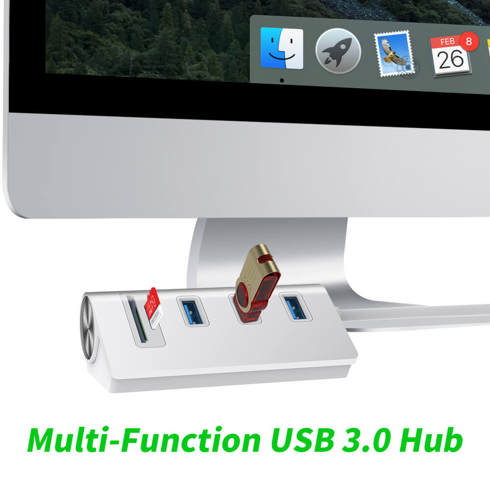 China Manufacturer Multiple in One USB 3.0 Hub Card Reader Combo for Computer USB 3.0 Hub Docking Station with 2-Slot Card Reader Multi-in-1 Adapter