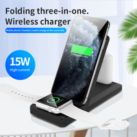 3 in 1 Type C Universal Mobile Phone Charging Folding Desktop Adjustable Stand Base 15w Wireless Charger Station