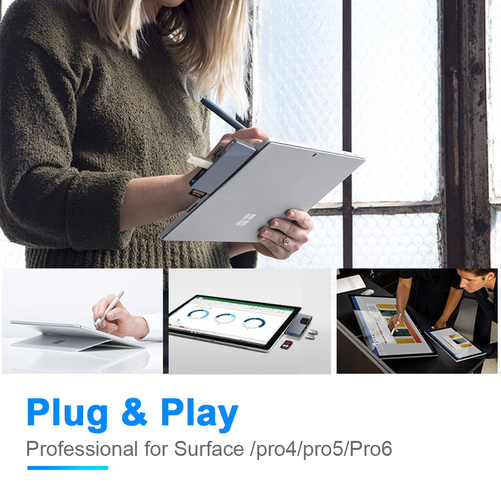 Multi-function Mini DP Port To 2 Port Usb Hub Card Reader Hub for Surface Pro