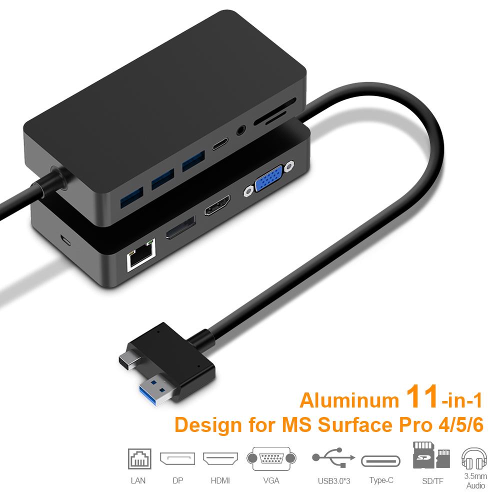 Gigabit Ethernet USB C Audio 4K HDMI VGA SD&TF Card Slot Combo Dock Only for Surface Pro 4/5/6 USB 2.0 12 in 1 Surface Pro Dock for Surface Pro 4/5/6 Docking Station Double Display 3xUSB 3.0 
