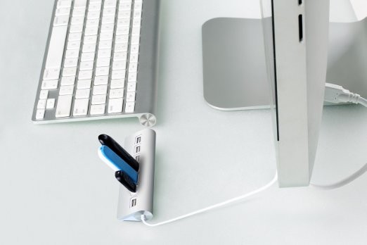 Silver 7 Port USB Splitter High Speed Aluminium Alloy USB 2.0 Hub For Laptop PC