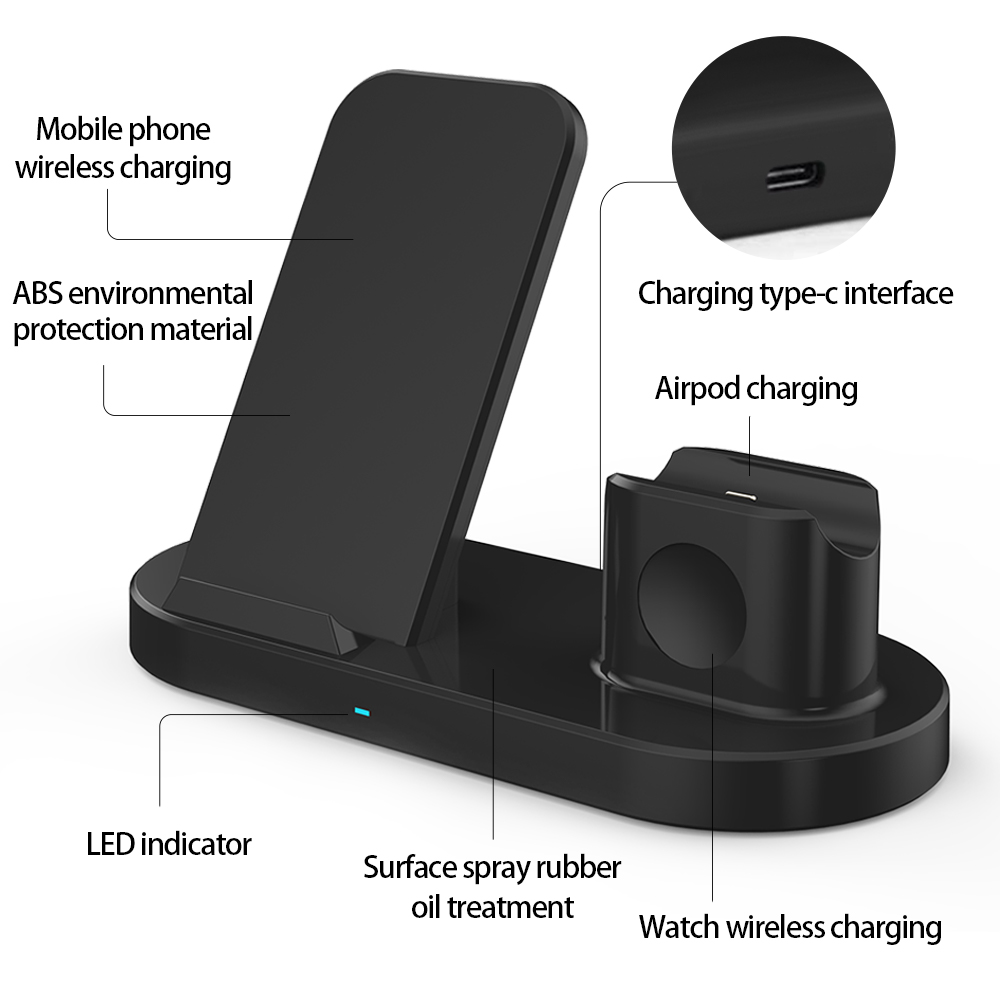 Allkei H10 3 in 1 10W Fast Multi Function Charging Stand For Iphone Samsung Phone AirPods 3 Wireless Charger