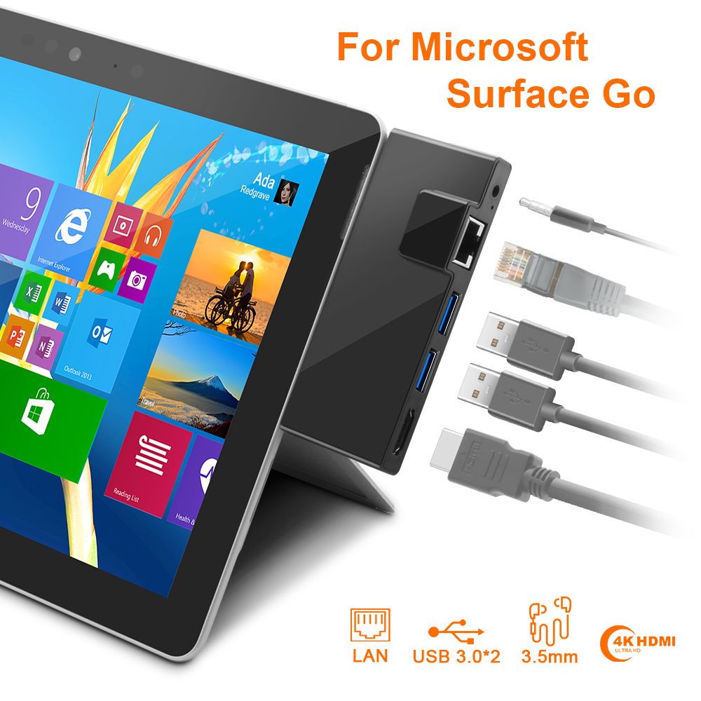 Allkei 5-in-1 Hub for Microsoft Surface GO Best 5 In 1 USB C Hub Adapter USB Hub 3.0 Port Hub for Surface Go 