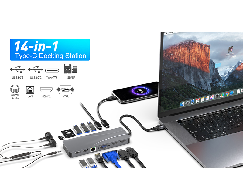 Hottest 14 in 1 Usb C Hub Multi Function usb type c docking station for MacBook Pro Type C Window Laptops 