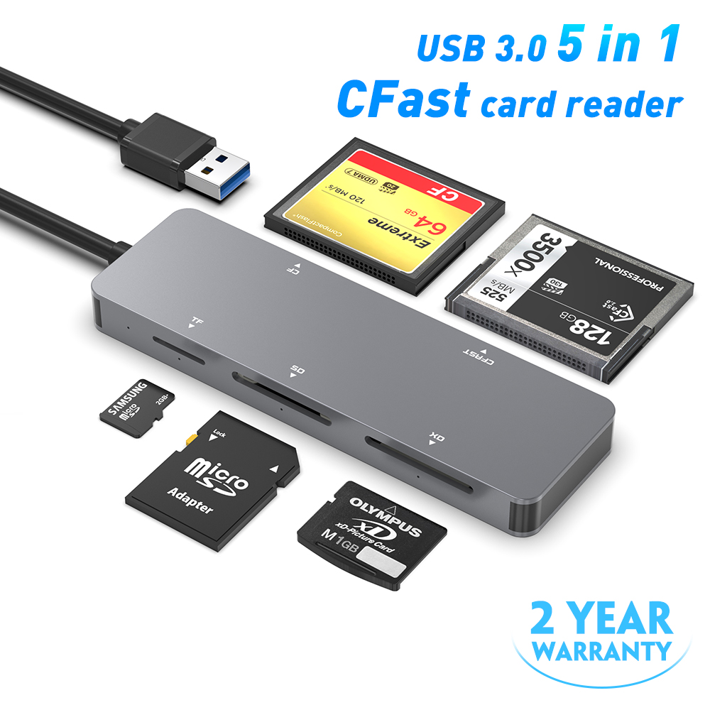 USB 3.0 Card Reader USB Hub Adapter CFast 2.0 Card Reader with SD And MicroSD for Windows, Mac, Linux
