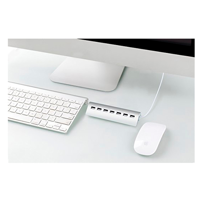 Silver 7 Port USB Splitter High Speed Aluminium Alloy USB 2.0 Hub For Laptop PC