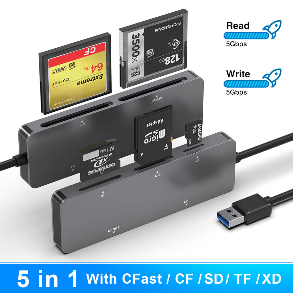 USB 3.0 Card Reader USB Hub Adapter CFast 2.0 Card Reader with SD And MicroSD for Windows, Mac, Linux